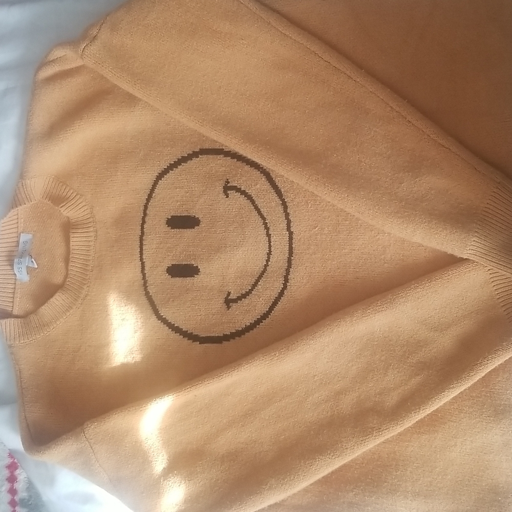 Smiley Face Crew Neck Sweater - Orange